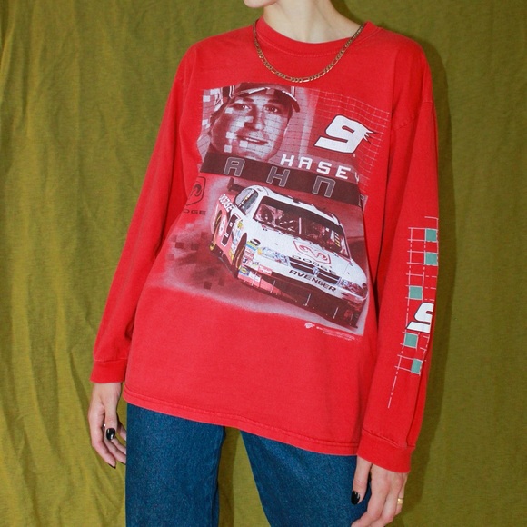 VTG y2k Red Kasey Kahne Long-Sleeve NASCAR Dodge Racing Graphic Tee - Men's XL - Picture 3 of 8